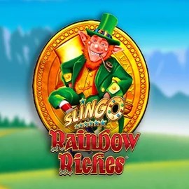 Slingo Rainbow Riches slot logo by Gaming Realms at Genie Play Casino